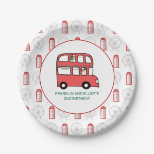 London Theme Kids Joint Birthday Party Paper Plates