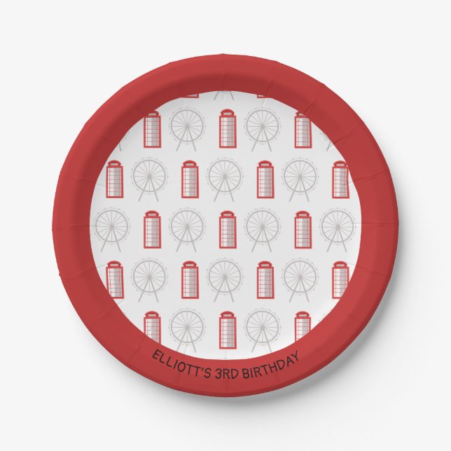 London Theme Kids Joint Birthday Party Paper Plates (Front)