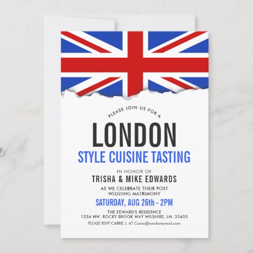 London Themed Cuisine  Party Flag White Invite