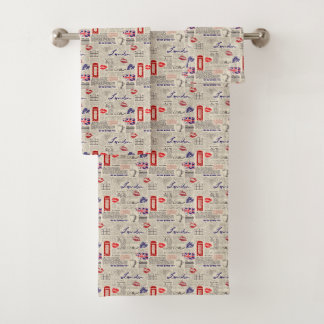 London Themed Seamless Pattern with Phone Booths Bath Towel Set