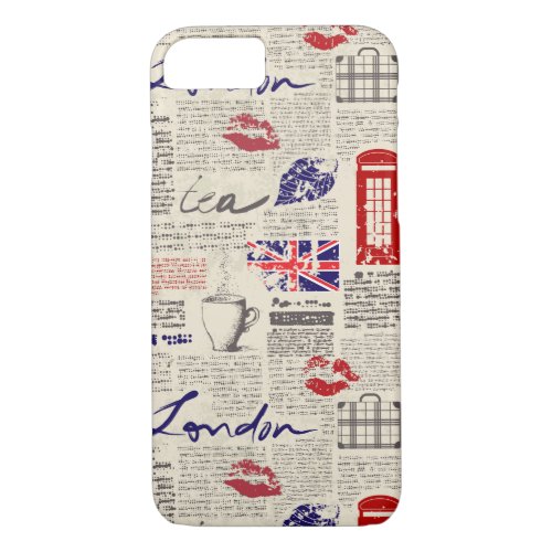 London Themed Seamless Pattern with Phone Booths iPhone 87 Case