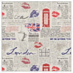 London Themed Seamless Pattern with Phone Booths Fabric