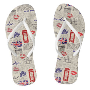 London Themed Seamless Pattern with Phone Booths Flip Flops