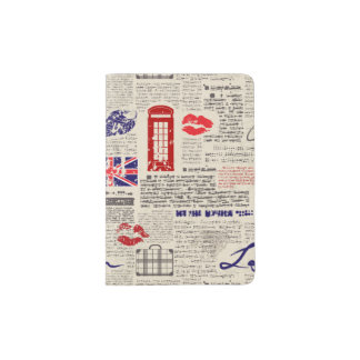 London Themed Seamless Pattern with Phone Booths Passport Holder