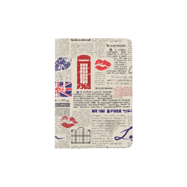 London Themed Seamless Pattern with Phone Booths Passport Holder (Front)
