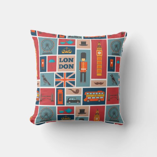 London Themed Throw Pillow