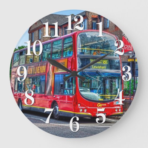 London to Lewisham Red Double_decker Bus UK Large Clock