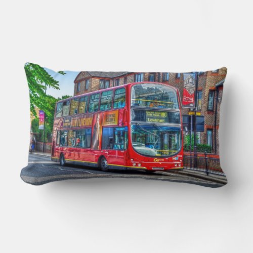 London to Lewisham Red Double_decker Bus UK Lumbar Pillow