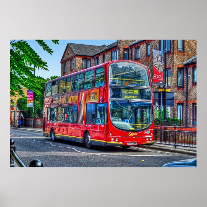 London to Lewisham Red Double decker Bus UK Posters