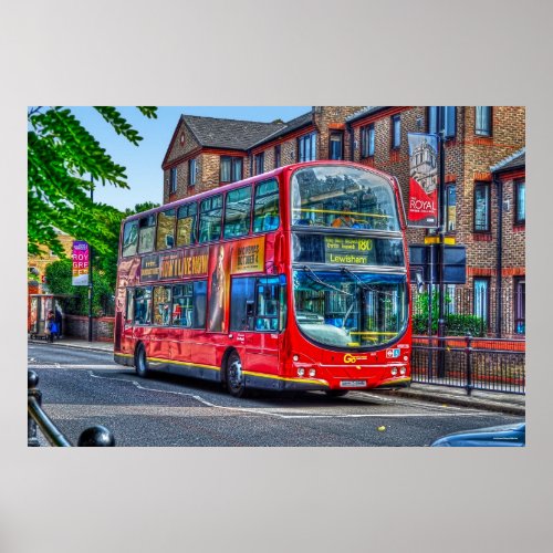 London to Lewisham Red Double_decker Bus UK Poster