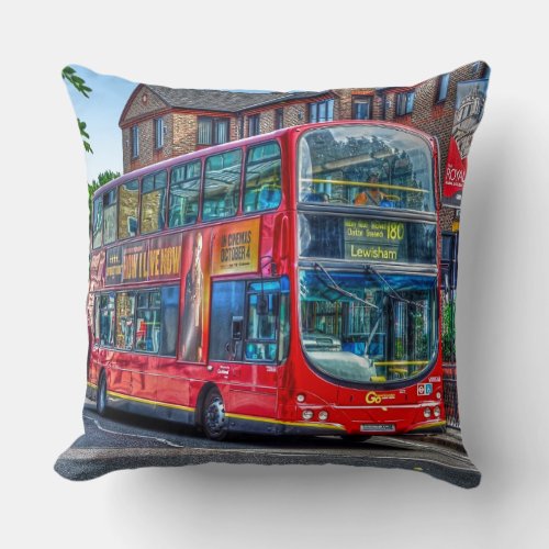 London to Lewisham Red Double_decker Bus UK Throw Pillow