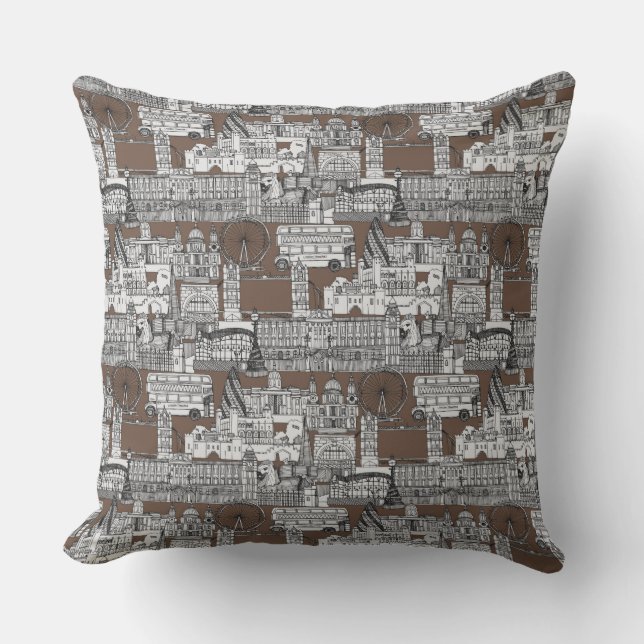 London toile mocha throw pillow (Front)