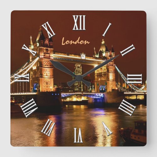 London Tower Bridge at Night England  Britain Square Wall Clock