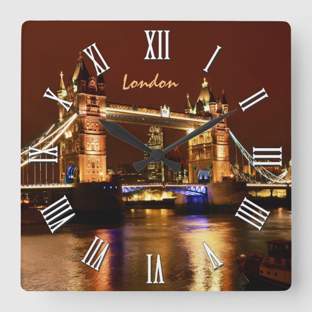 London, Tower Bridge at Night England / Britain Square Wall Clock (Front)