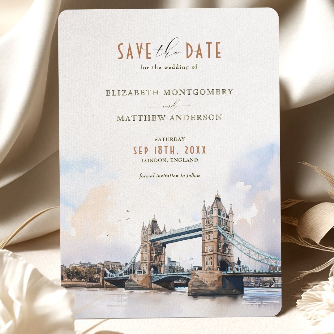 London Tower Bridge Big Ben Save the Date                    Invitation