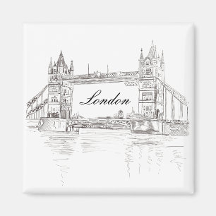 London Tower Bridge Black Ink Classic Drawing Magnet