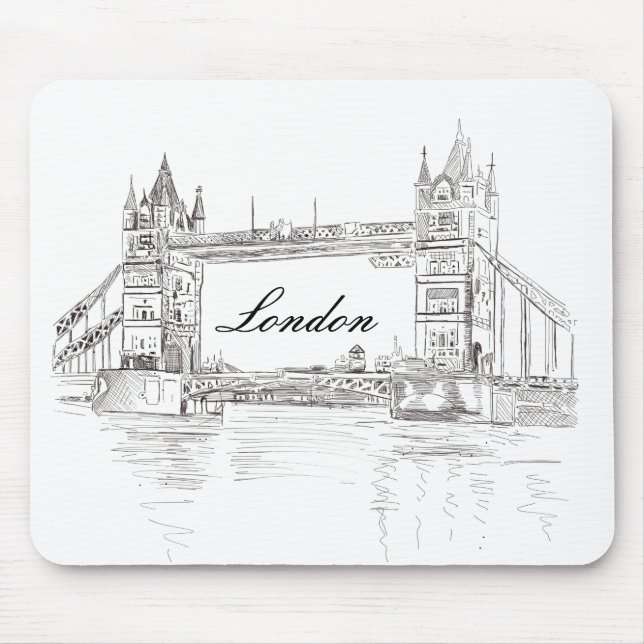 London Tower Bridge Black Ink Classic Drawing Mouse Pad (Front)