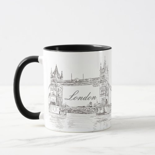 London Tower Bridge Black Ink Classic Drawing Mug