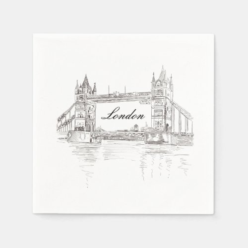 London Tower Bridge Black Ink Classic Drawing Napkins