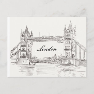 London Tower Bridge Black Ink Classic Drawing Postcard