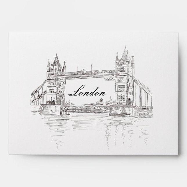 London Tower Bridge Black White Illustration Envelope (Front)