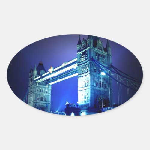 London Tower Bridge  Blue Night Oval Sticker