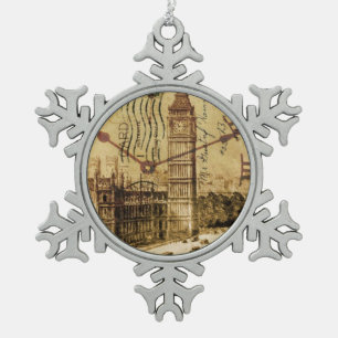 London Tower bridge clocktower big ben Snowflake Pewter Christmas Ornament