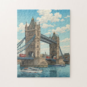 London Tower Bridge Japanese Woodblock Print Jigsaw Puzzle