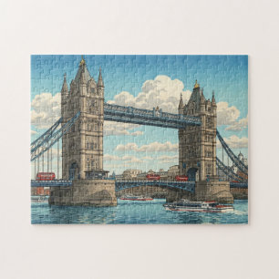 London Tower Bridge Japanese Woodblock Print Jigsaw Puzzle