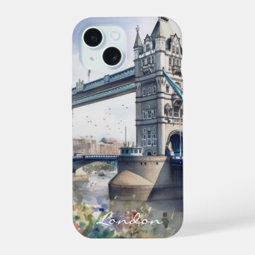  London Tower Bridge Travel Watercolor iPhone 15 Case