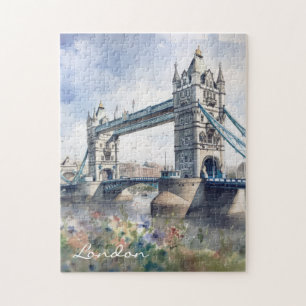London Tower Bridge Travel Watercolor Jigsaw Puzzle