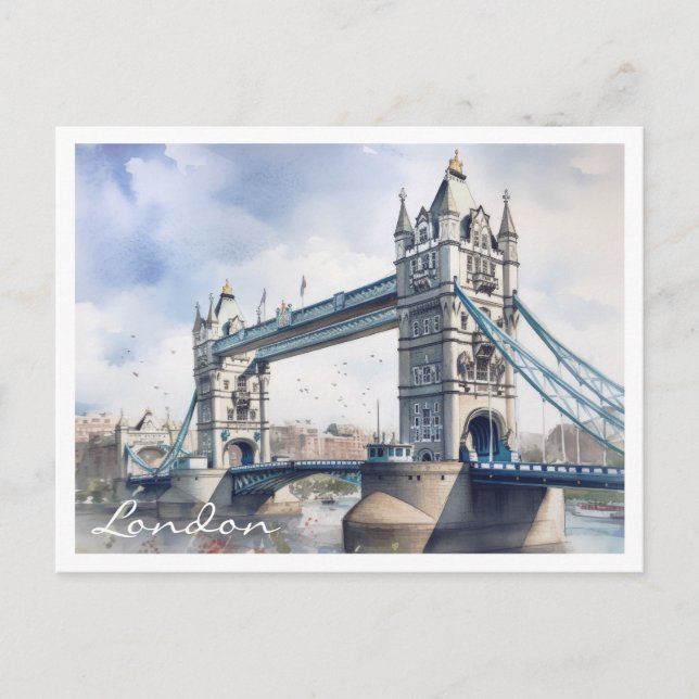  London Tower Bridge Travel Watercolor Postcard (Front)