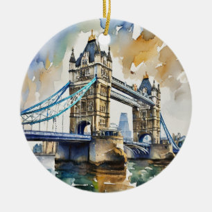 London Tower Bridge Watercolor Ceramic Ornament