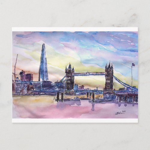 London Tower Bridge with The Shard at dusk Postcard