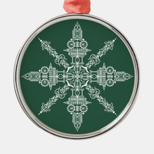London Town Hidden Words and Images Snowflake Metal Ornament (Front)