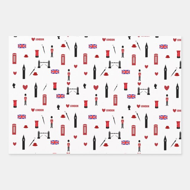 London Town pattern Wrapping Paper Sheets (Front)