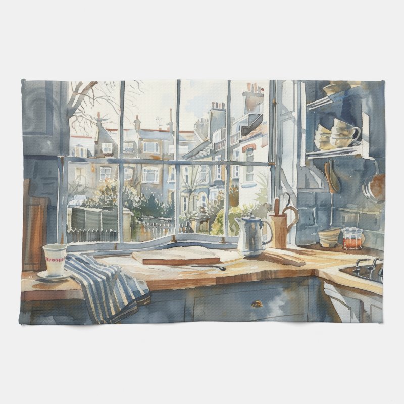 London townhouse kitchen watercolor