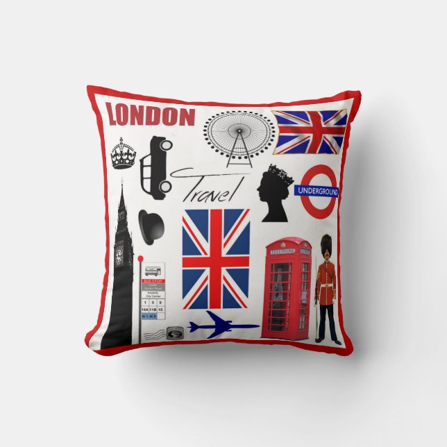 London Travel Collage Modern Union Jack Throw Pillow (Front)
