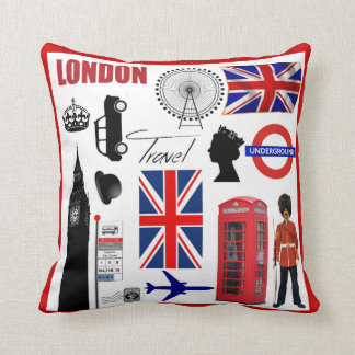 London Travel Collage Modern Union Jack Throw Pillow