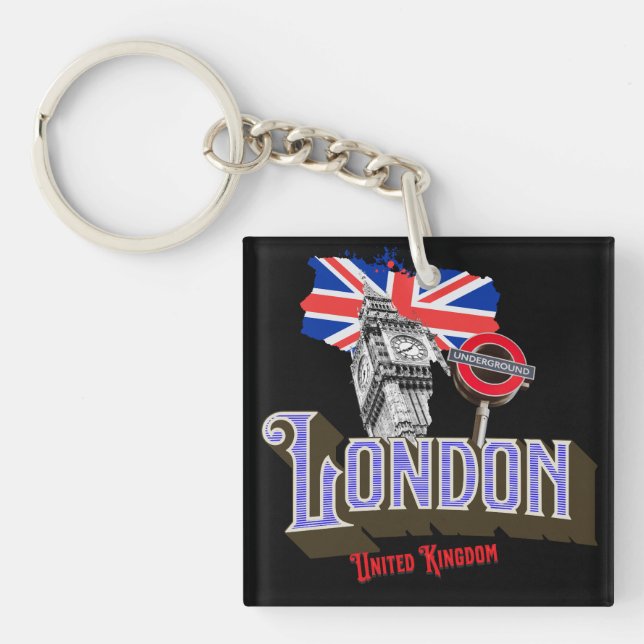London UK, Big Ben, Underground, Union Jack Keychain (Front)