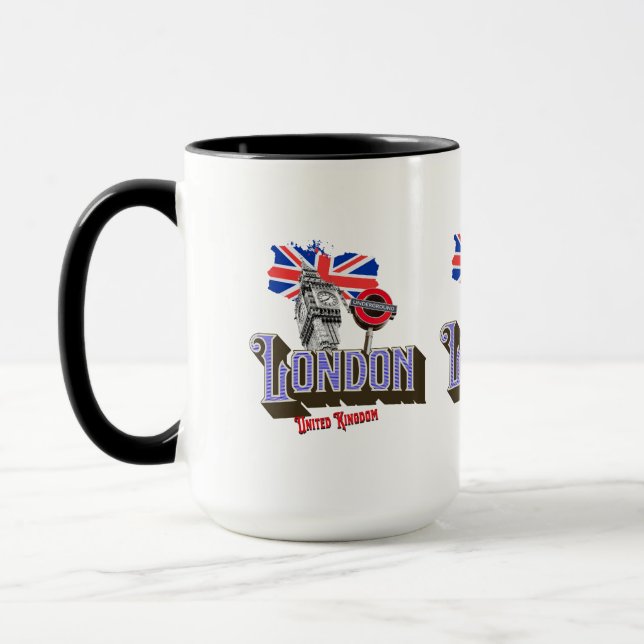 London UK, Big Ben, Underground, Union Jack Mug (Left)