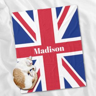 London UK British Flag Custom Name Union Jack  Fleece Blanket