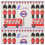 London UK Cute Royal Queens Guard Red Bus Pattern Fabric