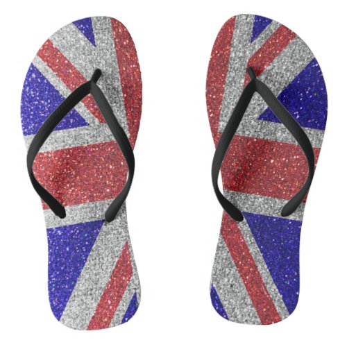 London UK Goddess Glitter British Flag Beach Babe Flip Flops