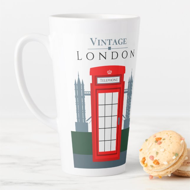 London UK Iconic Retro Red Telephone Booth Latte Mug (In Situ)