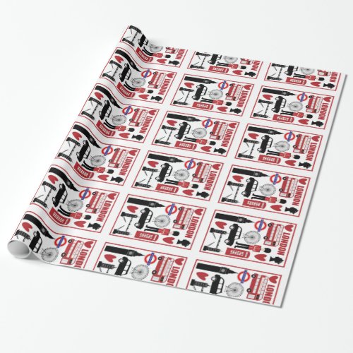 London UK Icons Gift Wrap Red Black Union Jack Wrapping Paper