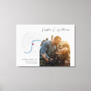 London UK Map Wedding Engagement Photo Gift Canvas Print