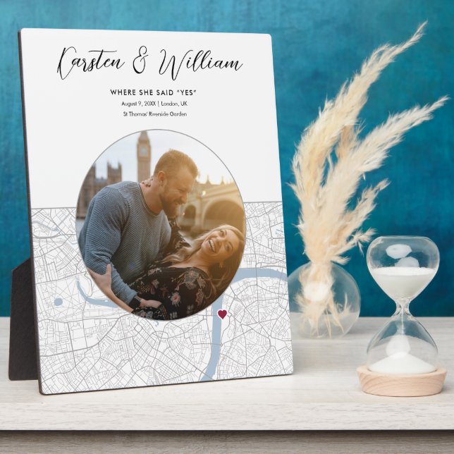 London UK Map Wedding Engagement Photo Gift Plaque (Side)