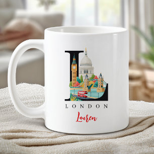 London UK Monogram Letter L Personalized Gift Coffee Mug