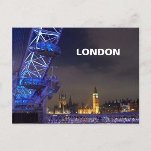 London UK  Night Landscape London Eye View Postcard